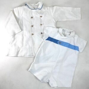 Vintage White Quilted Set Romper Jacket 12mo Nautical Preppy Classiccore Formal